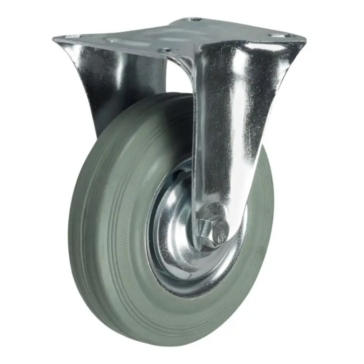 Промышленное колесо 200 мм (площадка, неповоротное, серая резина, роликоподшипник) - FC 80 f